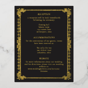 Invitación Con Relieve Metalizado Boda Gótica de Rollo de Oro Negro Ornate Vintage