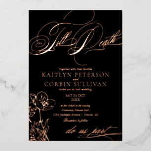 Invitación Con Relieve Metalizado Boda gótica elegante de flor silvestre