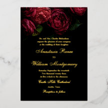 Boda gótica elegante y floral oscura de negro y or
