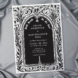 Invitación Con Relieve Metalizado Boda gótica negra plateada medieval hasta la muert