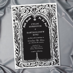 Invitación Con Relieve Metalizado Boda gótica negra plateada medieval hasta la muert