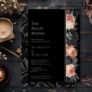 Invitación Con Relieve Metalizado Boda gótica vintage negra FOIL Noche anterior