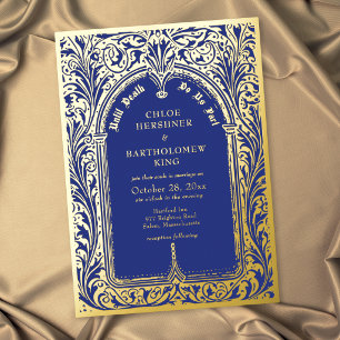 Invitación Con Relieve Metalizado Boda Gótica Zafiro Azul Medieval Hasta la Muerte