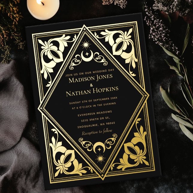 Invitación Con Relieve Metalizado Boda gótico del Art Nouveau celestial Tarot (Subido por el creador)