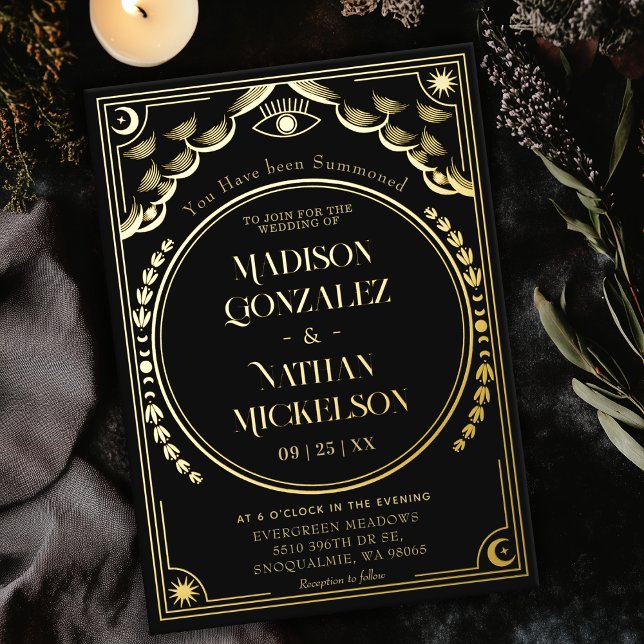 Invitación Con Relieve Metalizado Boda Gótico Mystical Elegant Gold Tarot (Subido por el creador)
