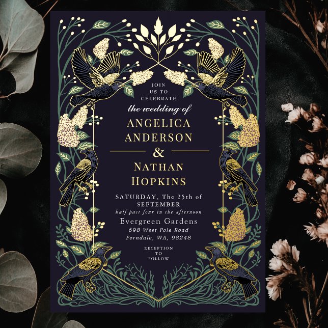 Invitación Con Relieve Metalizado Boda gótico Raven Lilac Encantado (Subido por el creador)