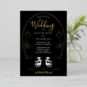 Invitación Con Relieve Metalizado Boda gótico Skull floral negro