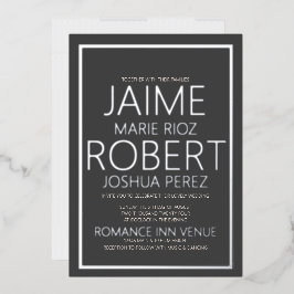 Invitación Con Relieve Metalizado Boda Gris Carbón SIMPLE Y MINIMALISTA