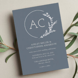 Invitación Con Relieve Metalizado Boda Gris de pizarra del marco del follaje moderno