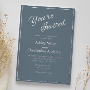 Invitación Con Relieve Metalizado Boda gris pizarra de guión minimalista