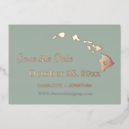 Invitación Con Relieve Metalizado Boda Hawaii Salva La Fecha Rosa Oro