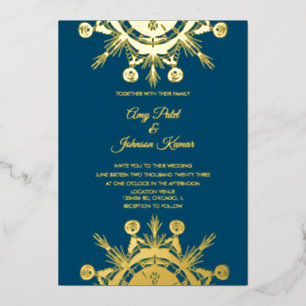 Invitación Con Relieve Metalizado Boda hindú india moderna mandala prensada 