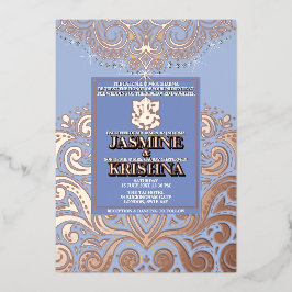 Invitación Con Relieve Metalizado Boda hindú LuxGlitter Blue PinkGold