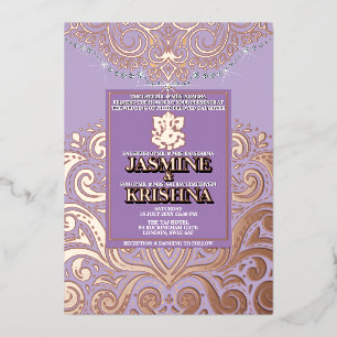 Invitación Con Relieve Metalizado Boda hindú LuxGlitter Lavender PinkGold Ganesha