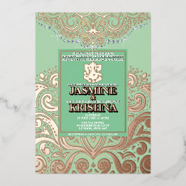 Invitación Con Relieve Metalizado Boda hindú LuxGlitter Sage PinkGold