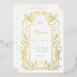 Invitación Con Relieve Metalizado Boda Hojas Verdes
