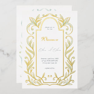 Invitación Con Relieve Metalizado Boda Hojas Verdes
