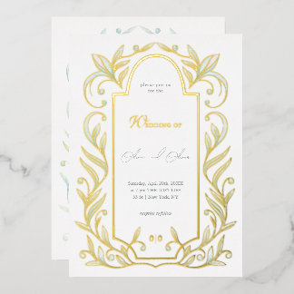 Invitación Con Relieve Metalizado Boda Hojas Verdes
