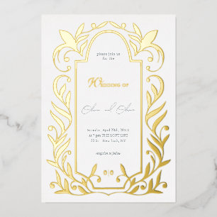 Invitación Con Relieve Metalizado Boda Hojas Verdes
