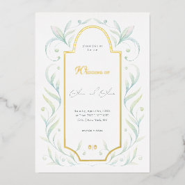 Invitación Con Relieve Metalizado Boda Hojas Verdes