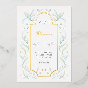 Invitación Con Relieve Metalizado Boda Hojas Verdes