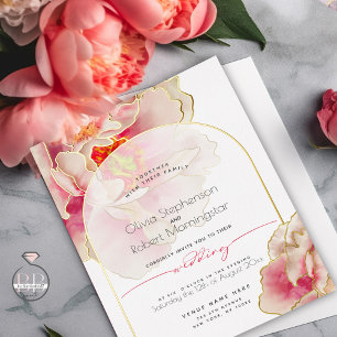 Invitación Con Relieve Metalizado Boda Impresionante Coral Rosa Peonía