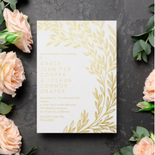 Invitación Con Relieve Metalizado Boda informal con exuberante vegetación dorada