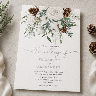 Invitación Con Relieve Metalizado Boda invernal elegante de hoja perenne Plata