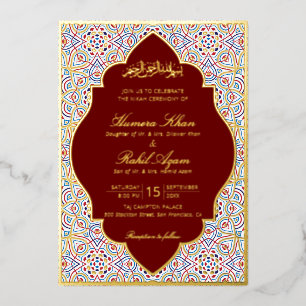 Invitación Con Relieve Metalizado Boda Islámica Artística Mihrab Persa
