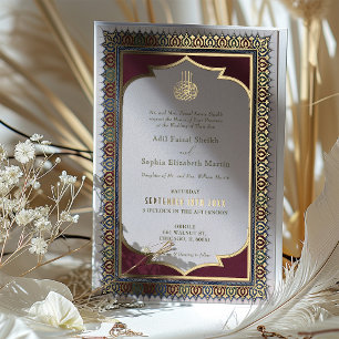Invitación Con Relieve Metalizado Boda Islámica Ciruela Dorada Púrpura Musulmana