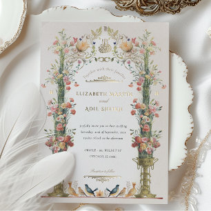 Invitación Con Relieve Metalizado Boda Islámica en Jardín Vintage Encantado