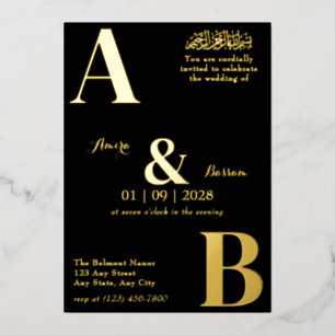 Invitación Con Relieve Metalizado Boda Islámica Minimalista Moderna Negra