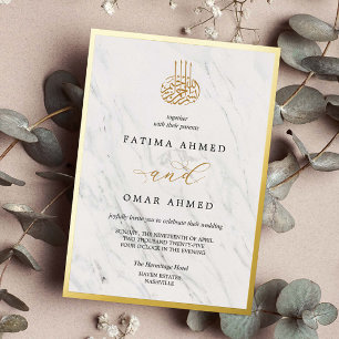 Invitación Con Relieve Metalizado Boda islámica musulmana de mármol Nikah con lámina
