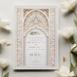 Invitación Con Relieve Metalizado Boda islámico de lujo intrincado Gold Ivory<br><div class="desc">Esta lujosa invitación a la boda es la combinación perfecta del arte islámico tradicional y la elegancia moderna. La parte delantera de la invitación presenta un intrincado patrón floral de oro y marfil, enmarcando delicadamente el texto tanto en árabe como en inglés. El bonito diseño en forma de arco, decorado...</div>