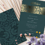 Invitación Con Relieve Metalizado Boda islámico del oro esmeralda<br><div class="desc">Esta impresionante invitación a las bodas cuenta con un rico fondo verde esmeralda, combinado con lujosos acentos florales de Relieve metalizado dorado, creando un diseño que exuda elegancia y sofisticación. El frente de la invitación está adornado con un intrincado patrón dorado floral y una significativa frase islámica, que da un...</div>