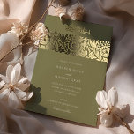 Invitación Con Relieve Metalizado Boda islámico Olive Green Gold<br><div class="desc">Esta exquisita invitación a la boda está diseñada con un lujoso paisaje de oliva, perfectamente complementada con un impresionante diseño floral de Relieve metalizado dorado. La parte delantera de la tarjeta incluye un elegante guión islámico en la parte superior, añadiendo un toque espiritual a esta sofisticada pieza. El motivo floral,...</div>
