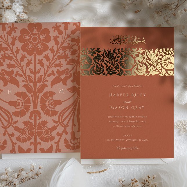 Invitación Con Relieve Metalizado Boda islámico quema Naranja y oro (Subido por el creador)