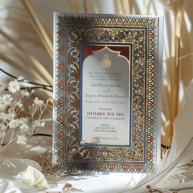 Invitación Con Relieve Metalizado Boda islámico verde sabio otomano turco (Subido por el creador)