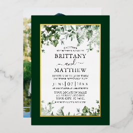 Invitación Con Relieve Metalizado Boda Ivy Sage Ferns Photo Gold