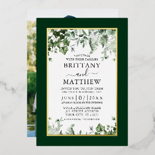 Invitación Con Relieve Metalizado Boda Ivy Sage Ferns Photo Gold