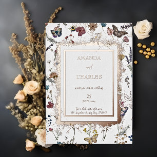 Invitación Con Relieve Metalizado Boda Jardín de Mariposa de Oro Rosa