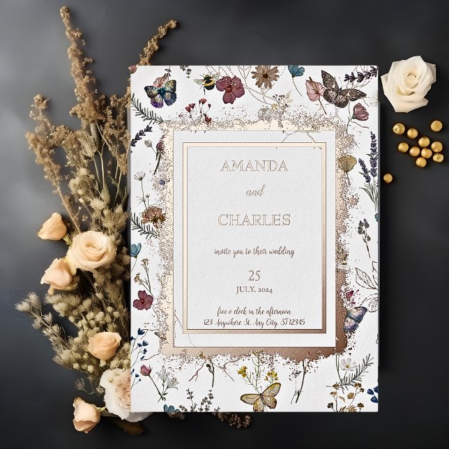 Invitación Con Relieve Metalizado Boda Jardín de Mariposa de Oro Rosa (Subido por el creador)