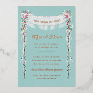 Invitación Con Relieve Metalizado Boda judía romántica bajo la Chuppah