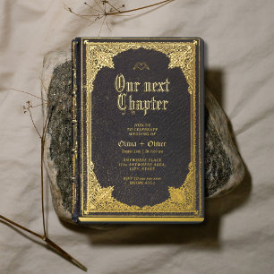 Invitación Con Relieve Metalizado boda libro biblioteca cuento de hadas historia ant