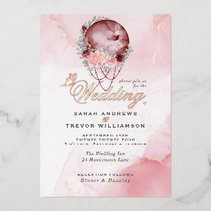 Invitación Con Relieve Metalizado BODA   Luna Rosa Romántica Mandela