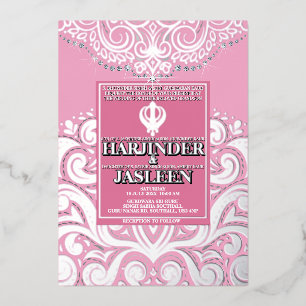 Invitación Con Relieve Metalizado Boda LuxGlitter Silver Sikh Anand Karaj