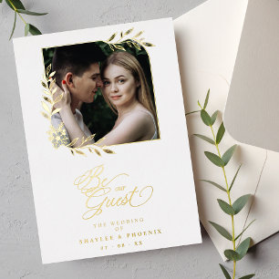 Invitación Con Relieve Metalizado Boda Luxury Golden Branches Frame Moda Foto