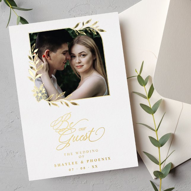 Invitación Con Relieve Metalizado Boda Luxury Golden Branches Frame Moda Foto (Subido por el creador)