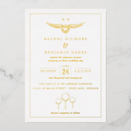 Invitación Con Relieve Metalizado Boda Mágica Acuarela de Harry Potter