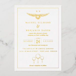 Invitación Con Relieve Metalizado Boda Mágica Acuarela de Harry Potter